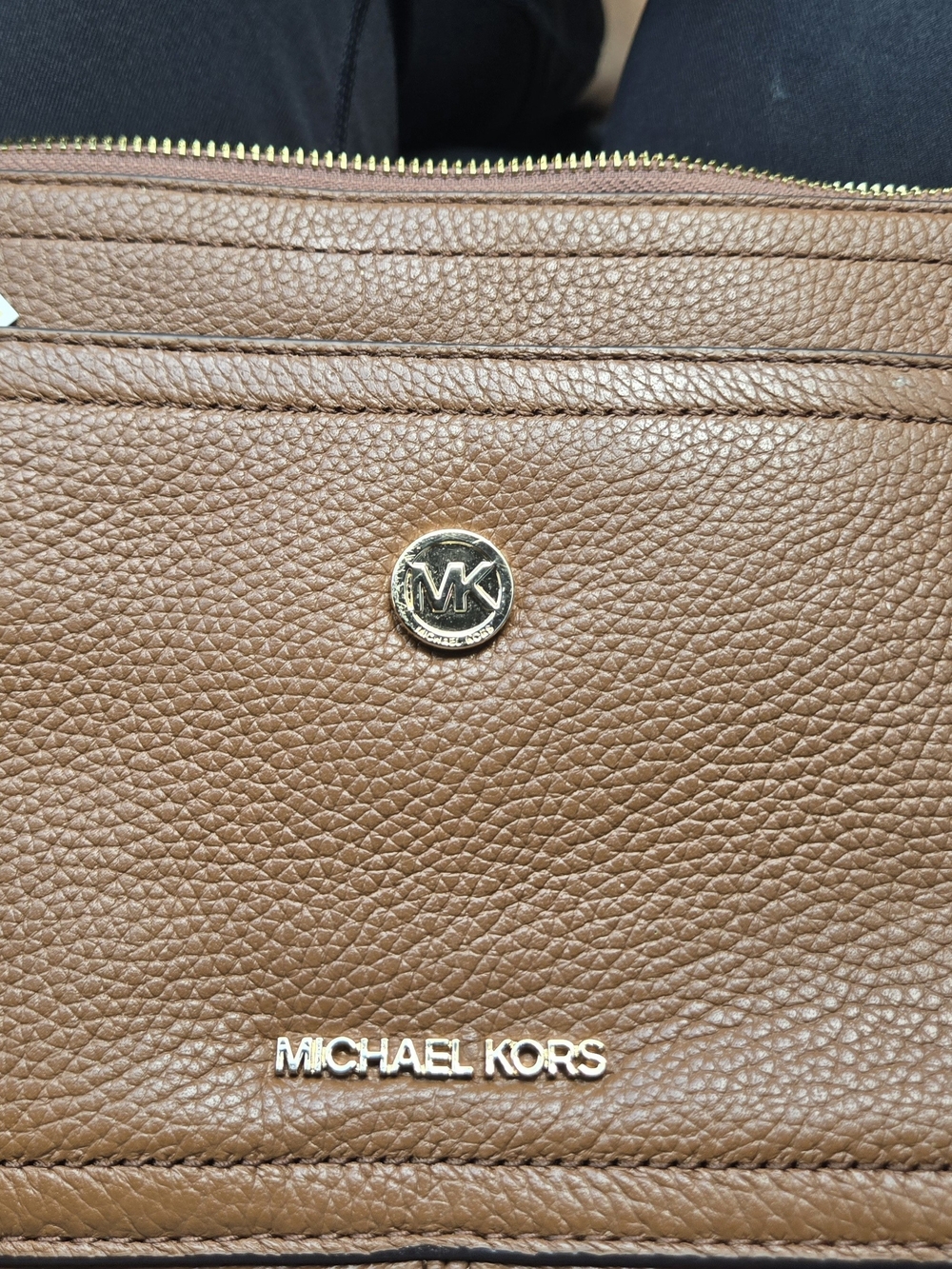 Michael Kors Tan Pebble Leather Men’s Crossbody Bag with Gold Hardware